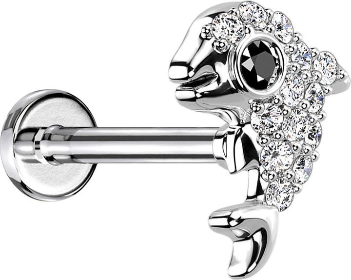 Produktbild Star Piercing Micro Labret Innengewinde silber Delfin mit Kristallen silber (Chirurgenstahl 316L, Messing)