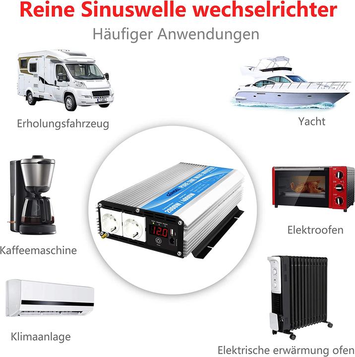 Produktbild Giandel Wechselrichter 12V auf 230V Reiner Sinus 2000W