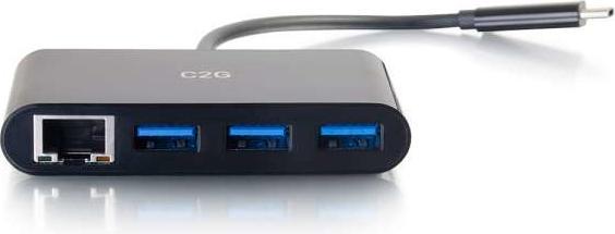 Produktbild C2G USB C Ethernet and 3 Port USB Hub Black (USB-C, 3 Ports)