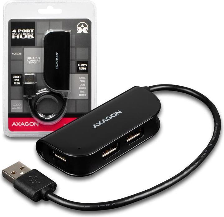 Produktbild Axagon HUE-X4B - USB 2.0 - USB 2.0 - 480 Mbit/s - Schwarz - 0,2 m - USB (USB-A, 4 Ports)