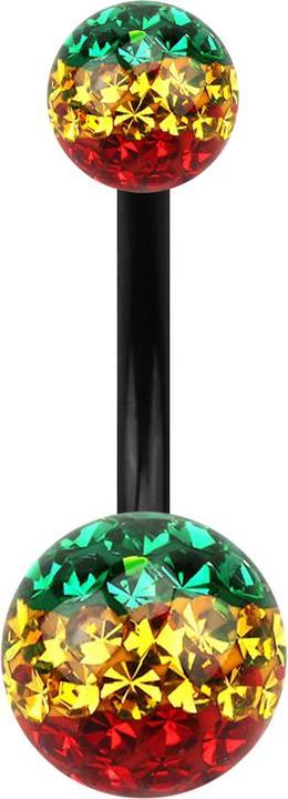 Produktbild Star Piercing Banane schwarz mit zwei Kristall Kugeln Rasta Epoxy Schutzschicht (Chirurgenstahl 316L)