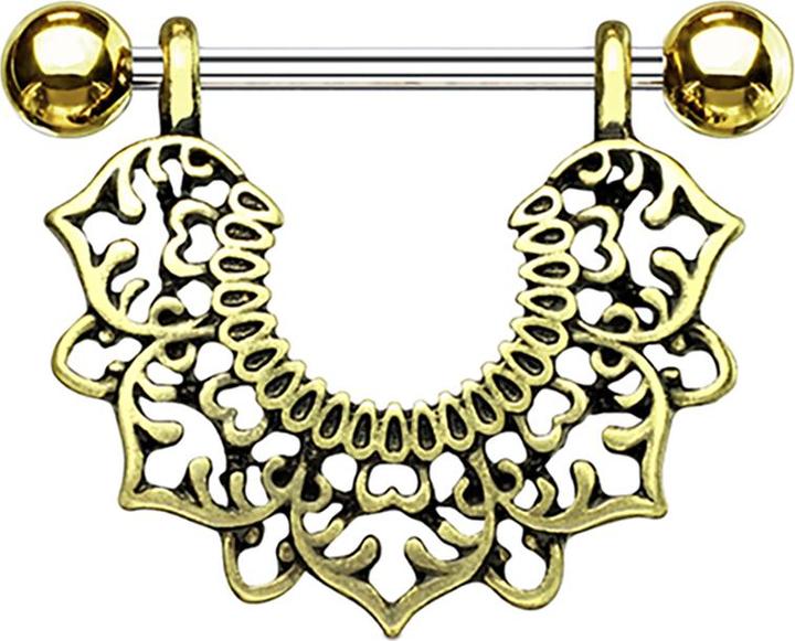 Image du produit Star Piercing Barbell silber mit zwei Kugeln 14k vergoldet filigrane Blume (Acier chirurgical 316L, Laiton)