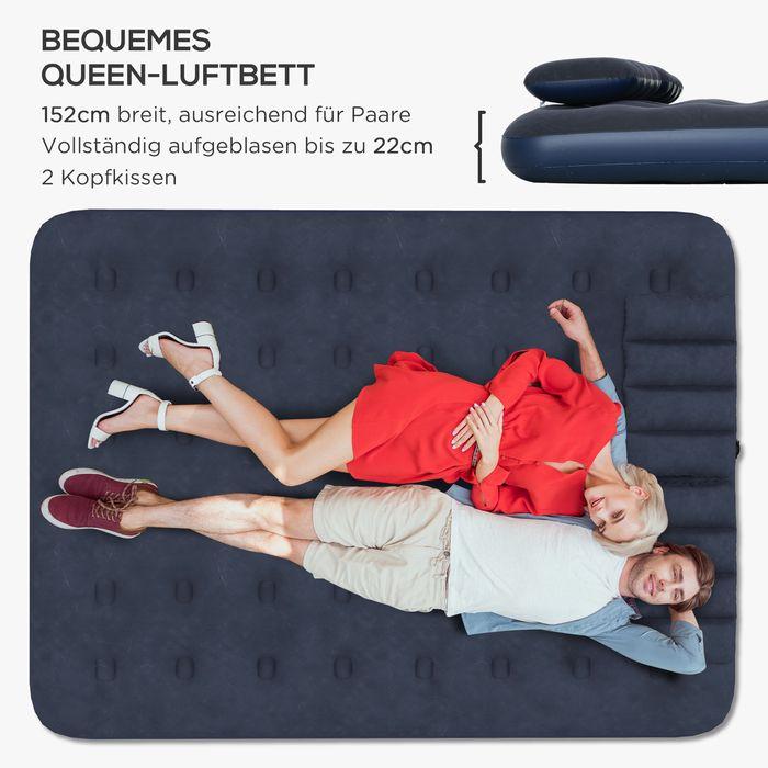 Image du produit Swisshandel24 Matelas gonflable pour 2 personnes, avec pompe à main, souple & robuste, 203x152x22cm, bleu (152x203)