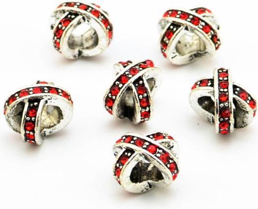 Produktbild Hermex X - Bead versilbert 925 mit Strass - Silbrig Rot (Metalllegierung)