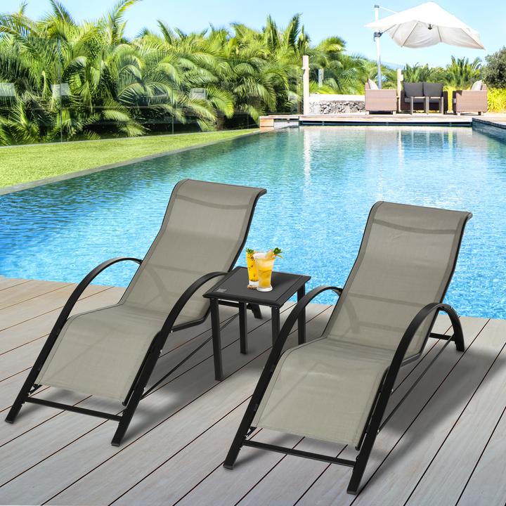 Image du produit Outsunny Lot de 2 chaises longues de jardin avec table (169 cm)
