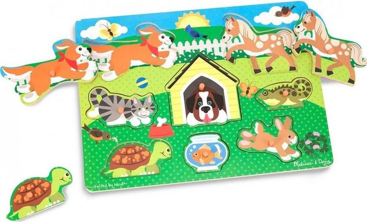 Produktbild Melissa & Doug Puzzle Bois Bouton Animaux Domestiques (Fr-De-En-Es) (8 Teile)