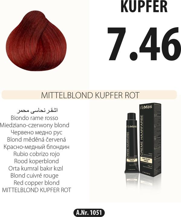Actual product image FemMas 4.4) Hair Color Medium Brown Copper 100ml