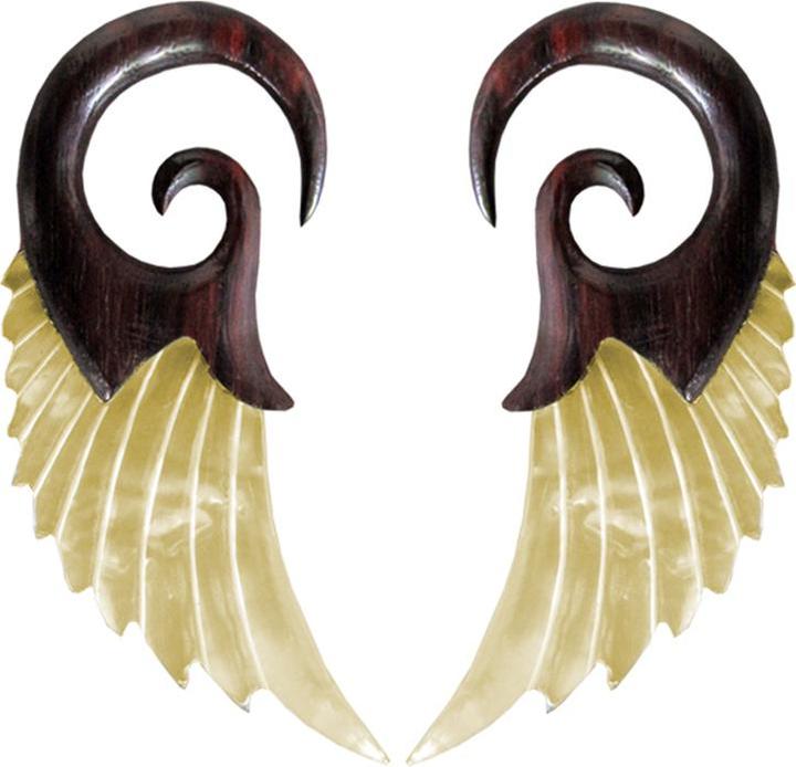 Produktbild Star Piercing Ohrgewicht Haken Falke Perlmutt Flügel aus Narra Holz (2Stk) (ohne Messing, Organisch, Mineralisch)