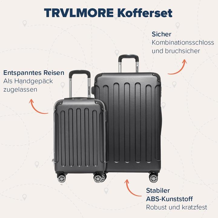 Immagine prodotto Trvlmore 2-teiliges Hartschalenkofferset (110 l, Bagaglio a mano (fino a 50 litri), L (90 - 115l))