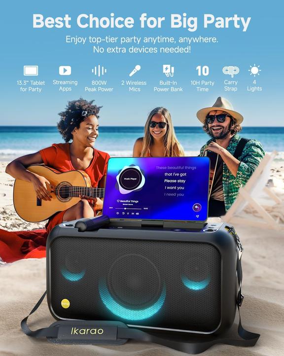 Produktbild Ikarao Break X1 Karaoke-Maschine mit Bildschirm und Mikrofonen