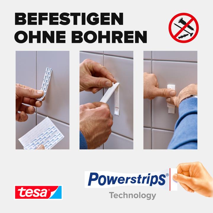 Image du produit tesa Powerstrips pour le carrelage et le métal, capacité de fixation de 3 kg, 6 bandes adhésives double