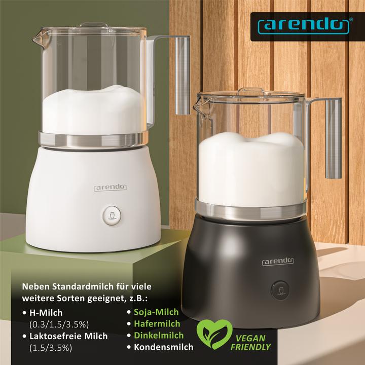 Image du produit Arendo Mousseur à lait 600 W, 6 fonctions, accessoire amovible en verre résistant à la chaleur (25 cl)