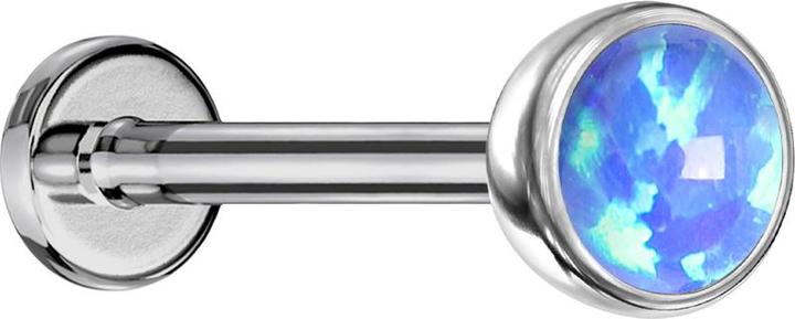 Star Piercing Micro Threadless Labret silber Halbkugel mit Opal blau (ohne Messing, Titan G23)