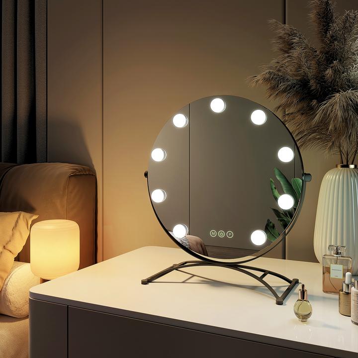 Image du produit Emke Miroir cosmétique rond style Hollywood avec 11 lampes, grossissement 1X+7X, 3 couleurs de lumière, 4