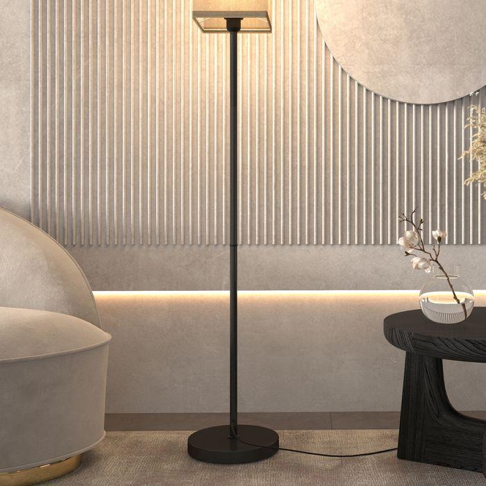 Image du produit Swisshandel24 Moderne Stehlampe mit Kunstleinen-Schirm, Fussschalter, für Wohnzimmer Schwarz (E27)