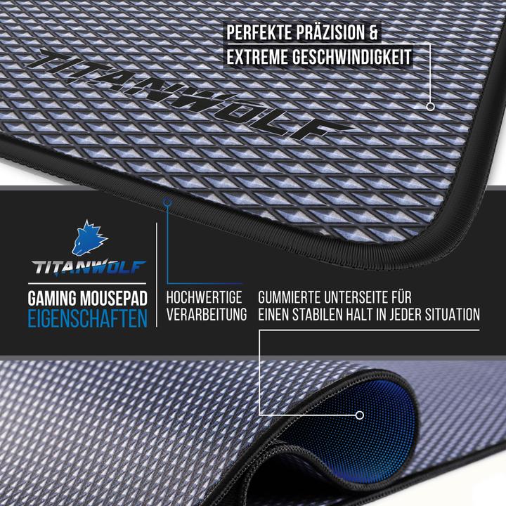 Produktbild Titanwolf Gaming Mauspad XXL, glattes Stoffgewebe, Speed Mausmatte 900 x 400mm grosse Fläche, Diamantmotiv (Wide)