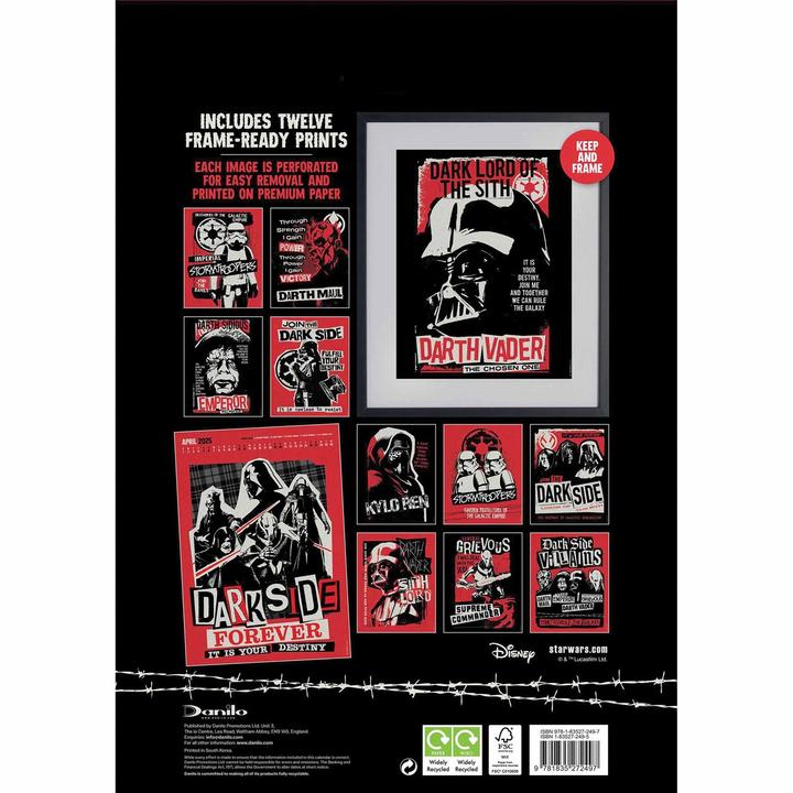 Actual product image Star Wars Dark Side Villains Collectors Edition 2025 A3 Wall Calendar