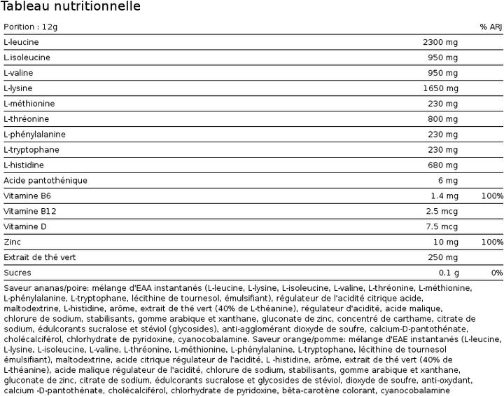 Nutritional values and ingredients Nutrend EAA Mega Strong Powder (Pineapple, Pear, 1 pcs., 300 g)