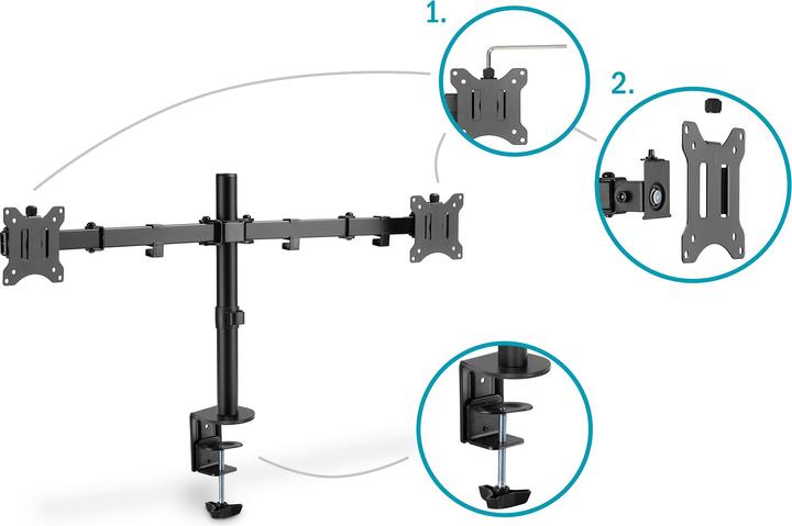 Digitus Support universel à pince pour moniteur double (Tables, 32")