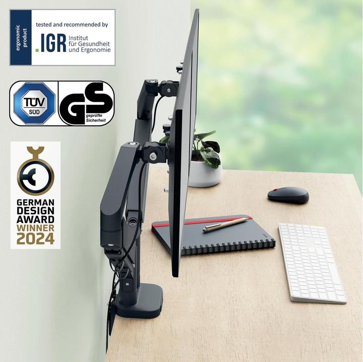 Productafbeelding Leitz Schermsteun 2 monitoren fluweelgrijs (Tabel, 32")