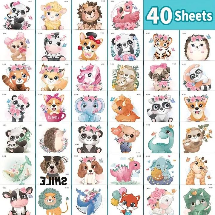 Produktbild The Toy Company 40 Stück Temporäre Tattoos für Kinder mit niedlichen Tiermotiven