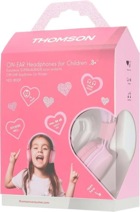Produktbild Thomson HED8100P Kinderkopfhörer, On-Ear, mit Kabel, Lautstärkebegrenzung, Rosa
