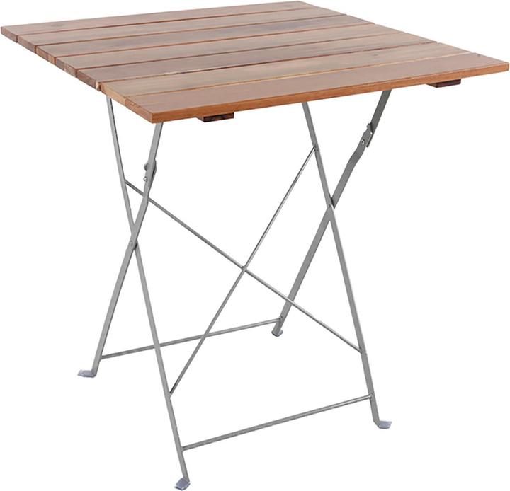 Actual product image Mojawo Beer Garden Set Folding Table + 2 Folding Chairs with Armrests Acacia 70x70cm (70 cm)