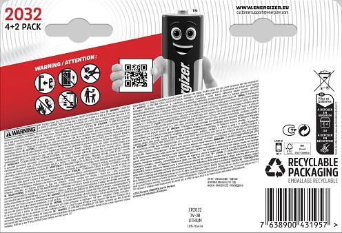 Produktbild Energizer Knopfzelle 2032 (6 Stk., CR2032, 235 mAh)