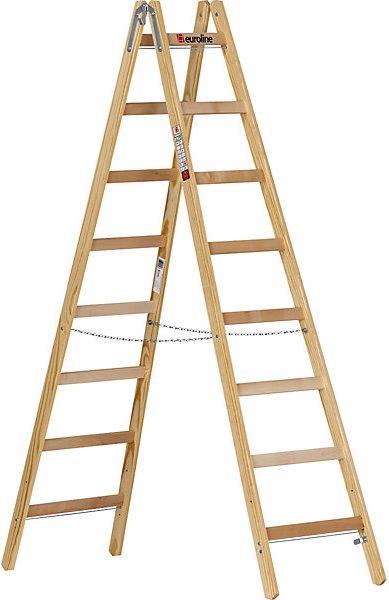 Immagine prodotto Euroline Scala a libro con pioli in legno, con gancio per secchio, 2 x 8 pioli. (Scala doppia, 200 cm)