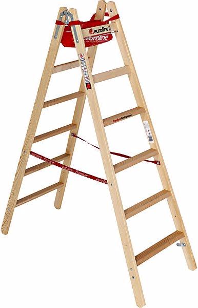 Actual product image Euroline Wooden step ladder with wide comfort rungs, double sided access, 2 x 6 rungs. (Stepladder, 173 cm)