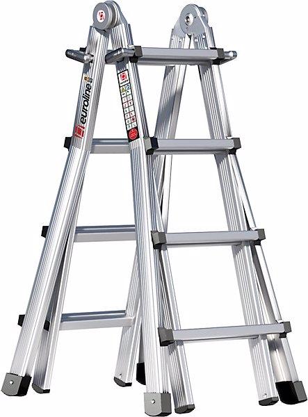 Actual product image Euroline Alu-Vario folding ladder, with telescopic rails, 4 x 4 rungs. (Multi-purpose ladder, 410 cm)