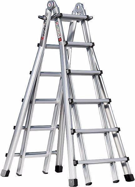 Actual product image Euroline Alu-Vario folding ladder, with telescopic rails, 4 x 6 rungs. (Multi-purpose ladder, 630 cm)