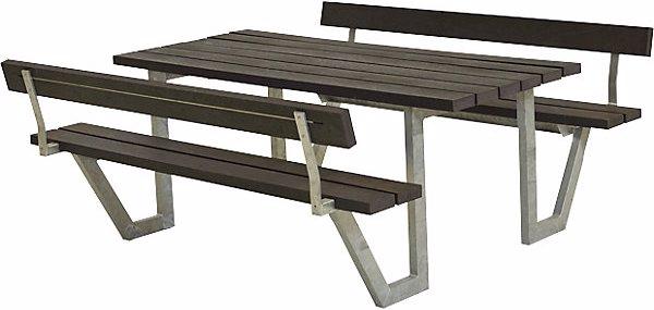 Plus Garten Set di tavolo e panche per 6 persone, plastica riciclata, nero, con schienale. (177 cm)