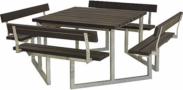 Plus Garten Set di tavolo e panche per 8 persone, plastica riciclata, nero, con schienale. (118 cm)