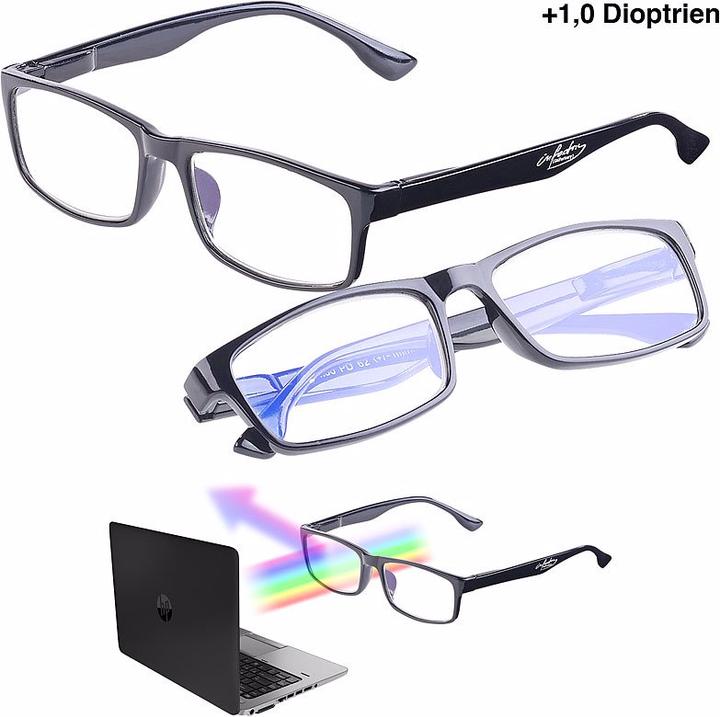 Produktbild Infactory 2er Pack Bildschirm-Brille mit Blaulicht-Filter, +1,0 Dioptrien (+1)