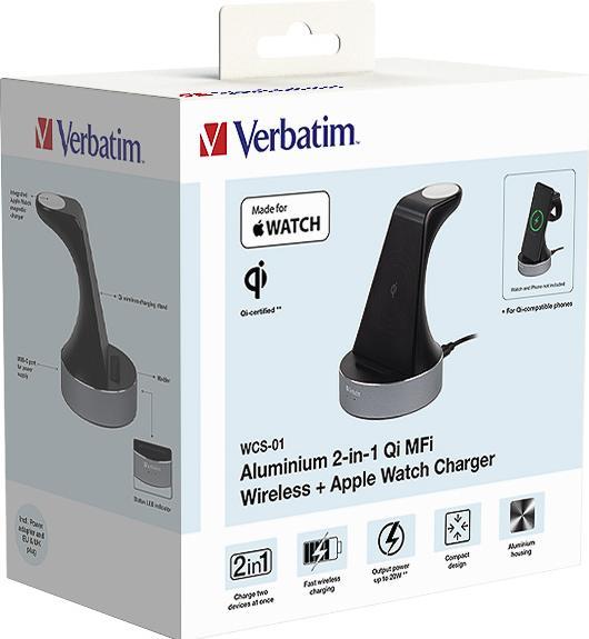 Actual product image Verbatim 2 in 1 Qi Wireless+Apple Watch Charger (20 W)