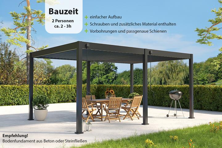 Produktbild Weide Deluxe | Voll-Alu Pavillon | 3 x 6 M | Lamellendach anthrazit | Pergola freistehend (600 cm, 255 cm)