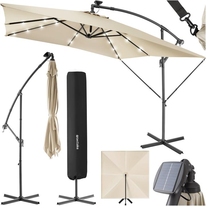 Produktbild tectake Sonnenschirm Sunna LED-Solar mit Kurbel 2,5 x 2,5 m (2.50 m)