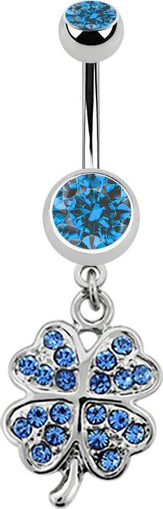 Produktbild Star Piercing Banane silber mit Anhänger Kleeblatt hellblau (Chirurgenstahl 316L, ohne Messing)
