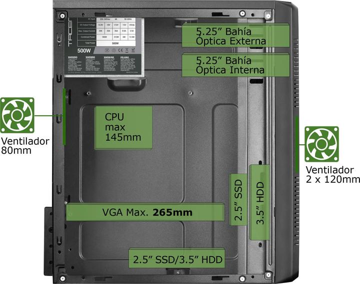 Produktbild Tacens Boitier Mini Tour Micro ATX Anima ACM500 avec alimentation 500W (Noir) (mATX, Mini-ITX)