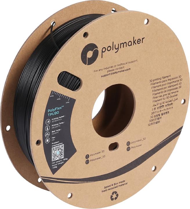Produktbild Polymaker PolyFlex TPU-90A Black-1.75mm-750g (TPU, 1.75 mm, 750 g, Schwarz)