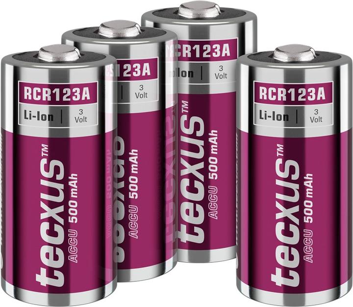Actual product image Tecxus RCR123 rechargeable battery - 500 mAh, 4 pcs. carton (4 pcs., RCR123A, 500 mAh)