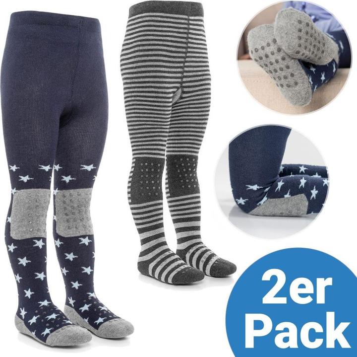 La Loona LaLoona Baby-Strumpfhosen Krabbel-Strumpfhose 2er Pack - Sterne Marine + Streifen (74/80)