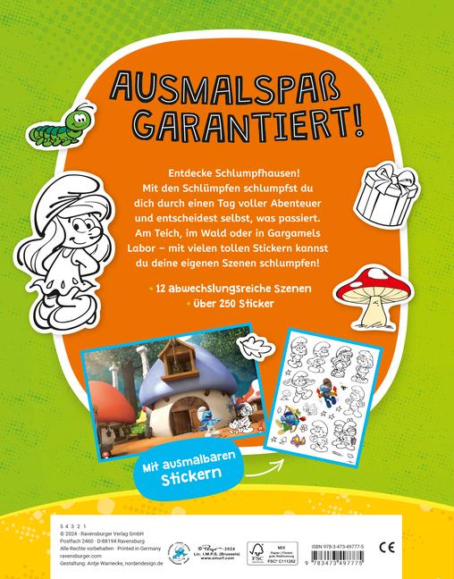Immagine prodotto Ravensburger Il mio libro di adesivi da colorare I Puffi - Libro di grandi dimensioni con oltre 250 adesivi