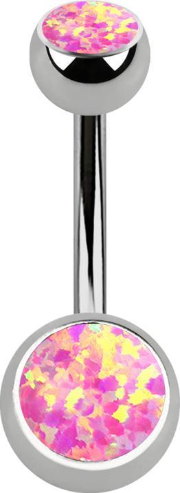 Produktbild Star Piercing Banane silber mit zwei Kugeln Opal pink (ohne Messing, Titan G23)