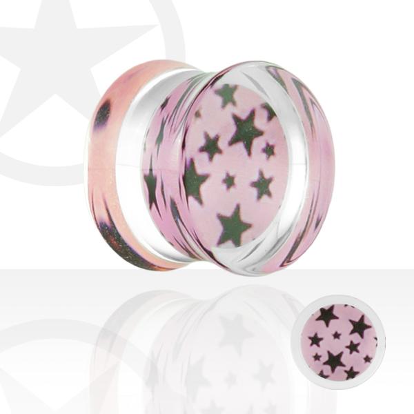Actual product image Star Piercing Flared Plug with Stars pink (without brass, Surgical steel 316L)