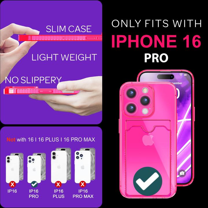 Actual product image Nalia Clear transparent neon silicone cover card holder (Apple iPhone 16 Pro)