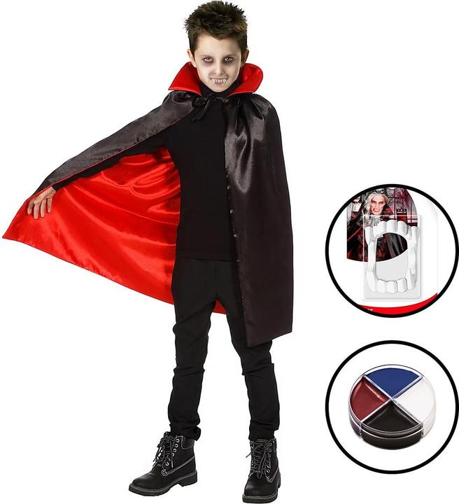 Produktbild Metamorph Vampirkostüm für Kinder 3-teilig mit Umhang, Vampirzähnen und Schminke (One Size)