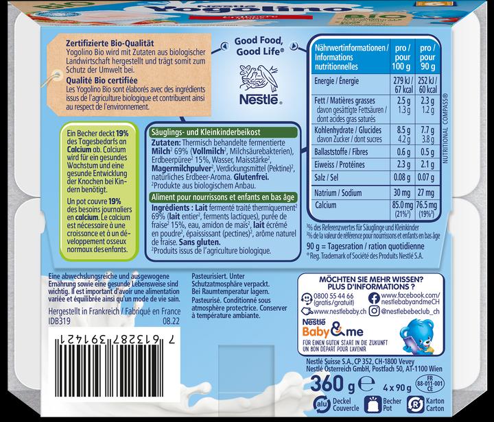 Valeurs nutritives et ingrédients Yogolino Fraise bio (360 g)