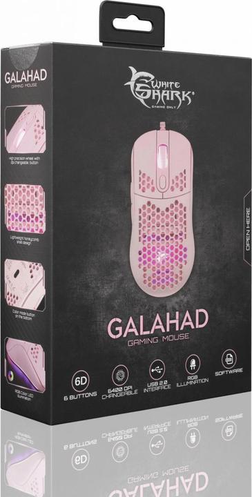 Actual product image White Shark Extremely light gaming mouse Galahad Pink, 72g (Cable)